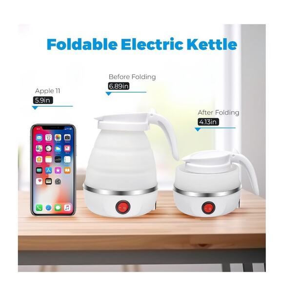 Foldable Electric Kettle Portable Collapsible 600ML Auto Shut-Off, 110V Silicone - Picture 2 of 7